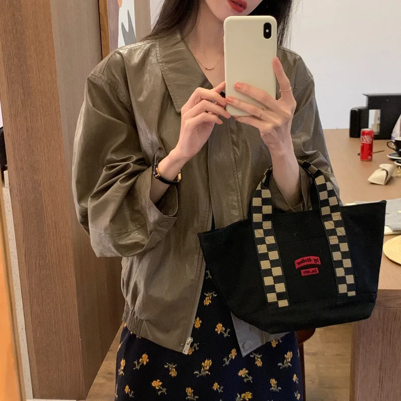 Fall 2025 New Korean Zipper Top, Vintage Brown Bomber Jacket, Imitation Leather Jacket, Versatile Jacket, Women's Clothing