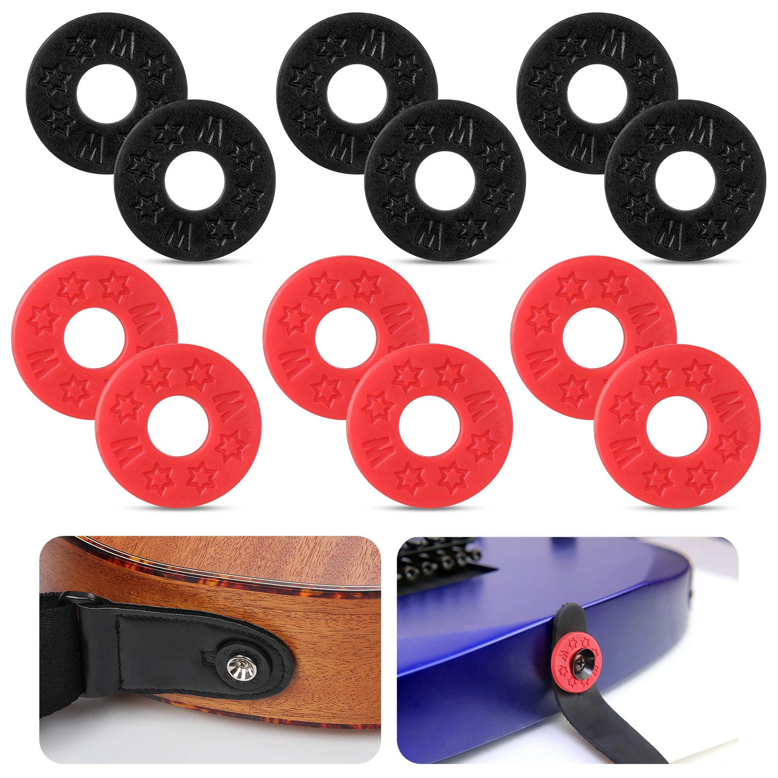 12 Pieces Electric Guitar Strap Locks Washer Button Musical Instrument Bass Ukulele Safety Blocks Protector Accessory