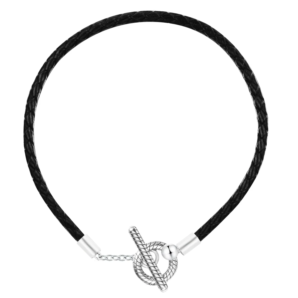 

Braided Leather T-Bar Bracelet Femme 2022 New 925 Sterling Silver Moments Bracelets for Women Jewelry Fits Charm Bead Pulseras