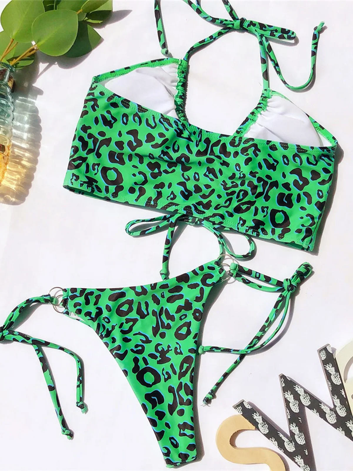 Sexy High Cut Leopard Bikini Set Swimwear Female Bathing Suit