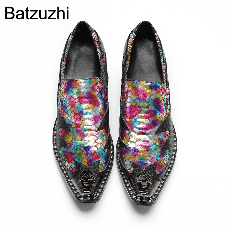 Batzuzhi Farbige Lederschuhe für Herren, modische neue Herrenschuhe, Slip-on-Schuhe mit spitzer Zehenpartie, Partyschuhe, Hochzeitsschuhe für Herren!