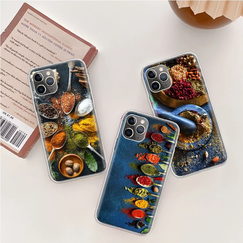 Kitchen Seasoning and Spices Phone Case For Iphone 14 13 15 16 Pro Max Plus Apple 11 12 Mini X XS Max XR Clear Cover Shell Coque