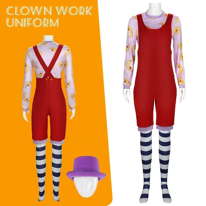 

asdh8@Halloween Clown Bib Overalls Workwear with Hat Cosplay Set in StockCOSda@