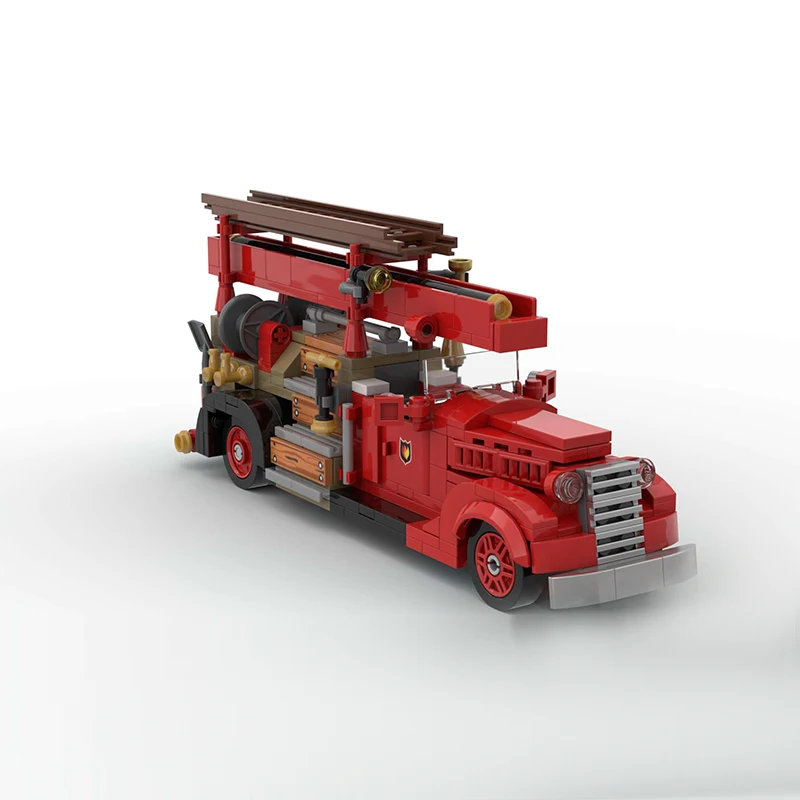 City Car Model MOC Building Bricks Vintage Fire Truck Rescue vehicle Modular Technology Gift Holiday Assemble Children Toys Suit