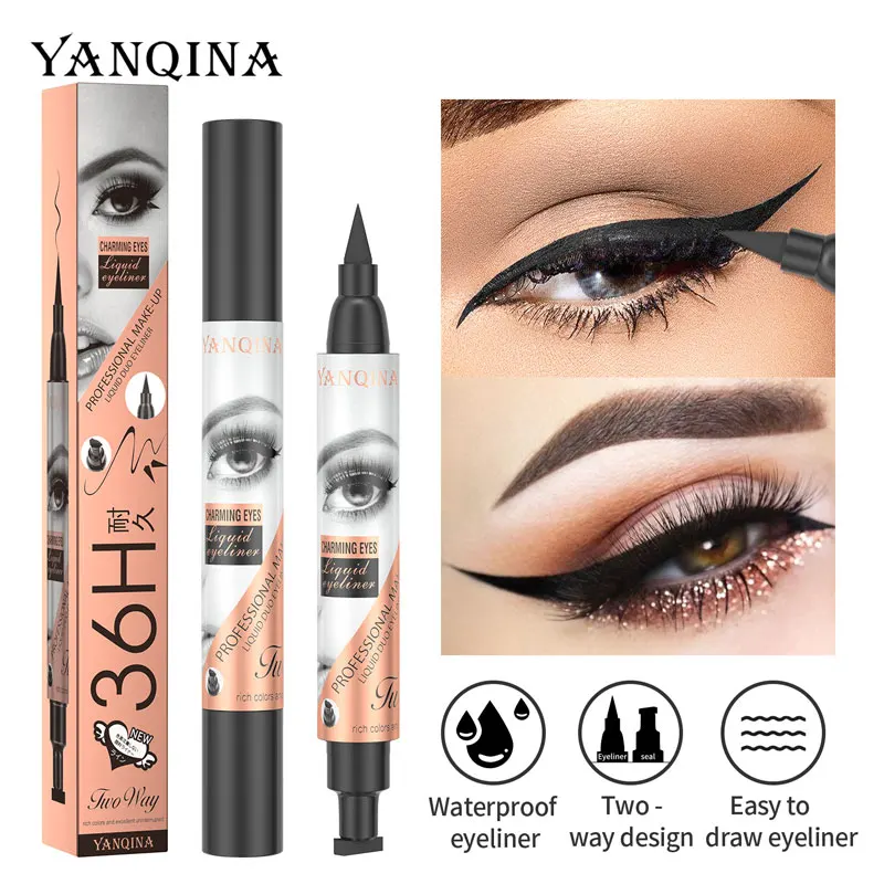 Stylo Eyeliner Liquide à Double Tête 2 en 1, Tampon à Ailes, Homme Paresseux, Maquillage, Cosmétiques