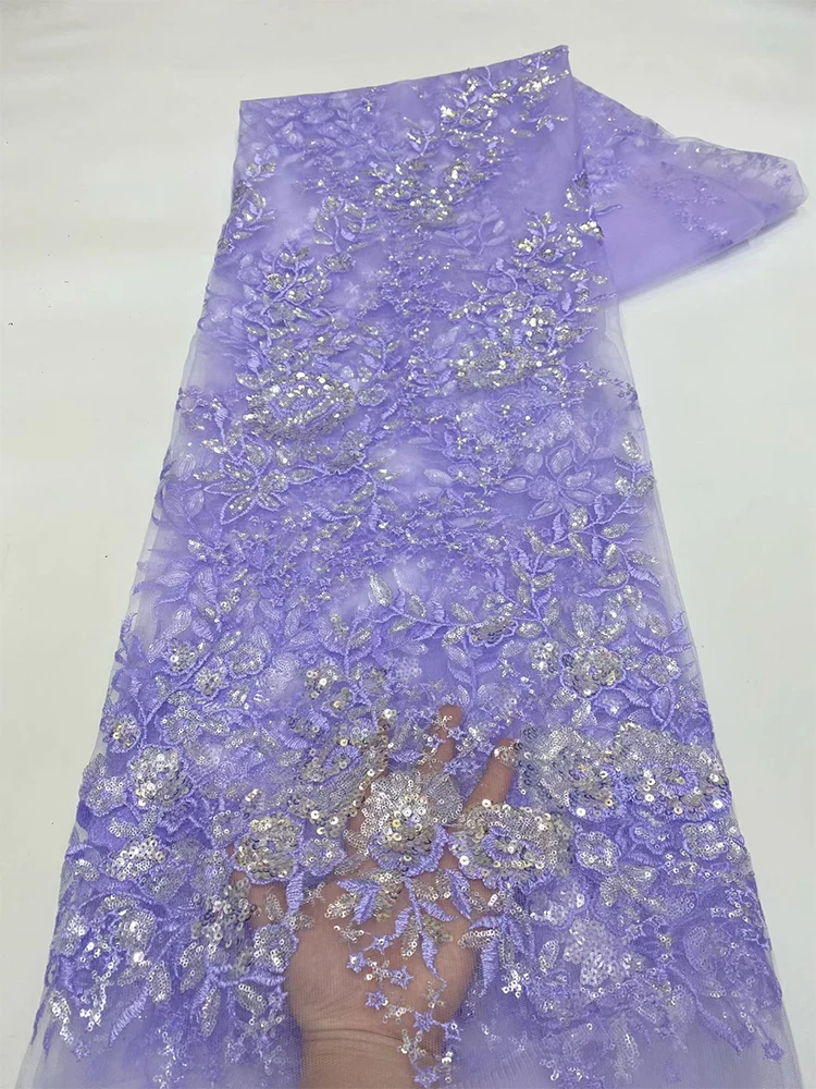 African Embroidery Sequins Lace Fabric 2026 High Quality French Nigerian Beaded Mesh Lace Fabric For Wedding Dress Sewing F827 3