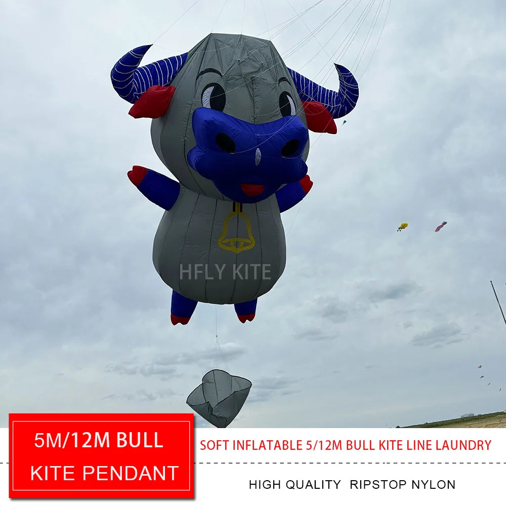 HFLY New Arrival Soft Inflatable 5m/12m Bull Kite Line Laundry for Adults High Quality Ripstop Nylon Cattle Show Kite Pendant
