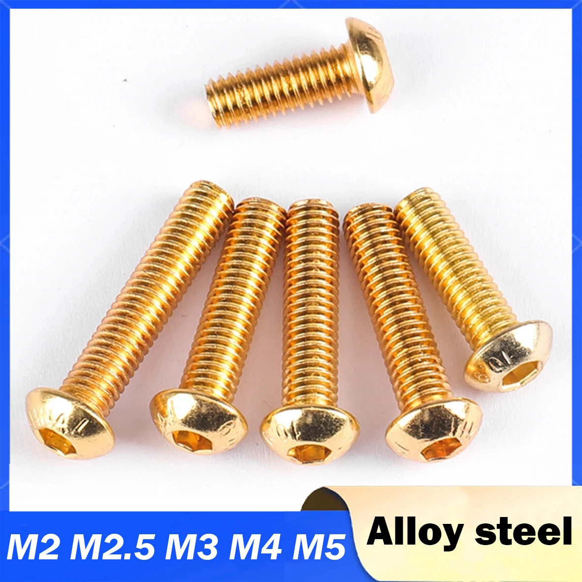 10Pcs ISO7380 M2 M2.5 M3 M4 M5 Alloy Steel Round Button Head with Titanium Golden Colour Hex Socket Screw Length 4mm~35mm