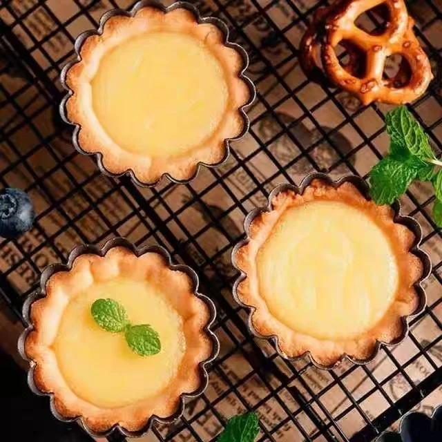 6pcs Non-Stick Tart Quiche Flan Pan Molds Round Square 4 Inch Carbon Steel Cake Baking Form with Removable Bottom Bakeware Tools