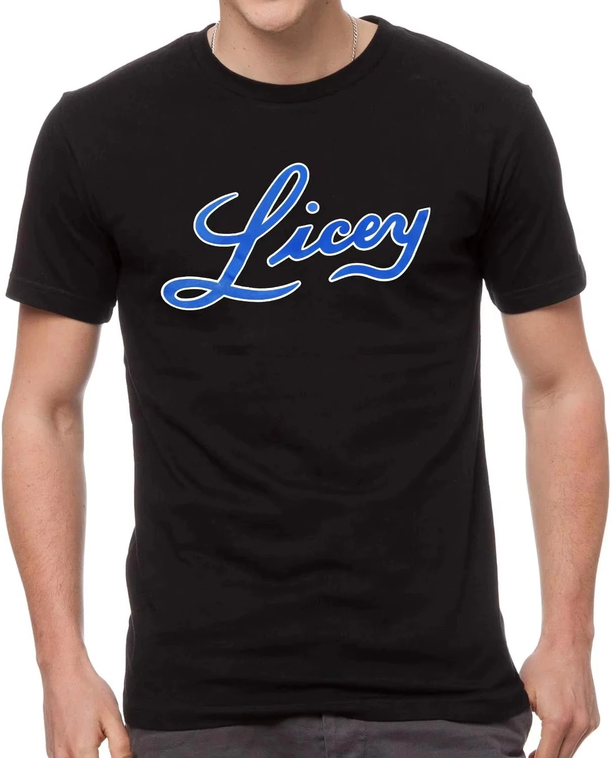 

Черная футболка унисекс Licey с королевским синим и белым цветом