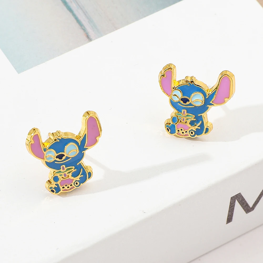 Disney Cartoon Lilo & Stitch Ear Stud Kawaii Stitch Enamel Metal Earring Delicate Jewelry Accessories Christmas Gifts For Friend