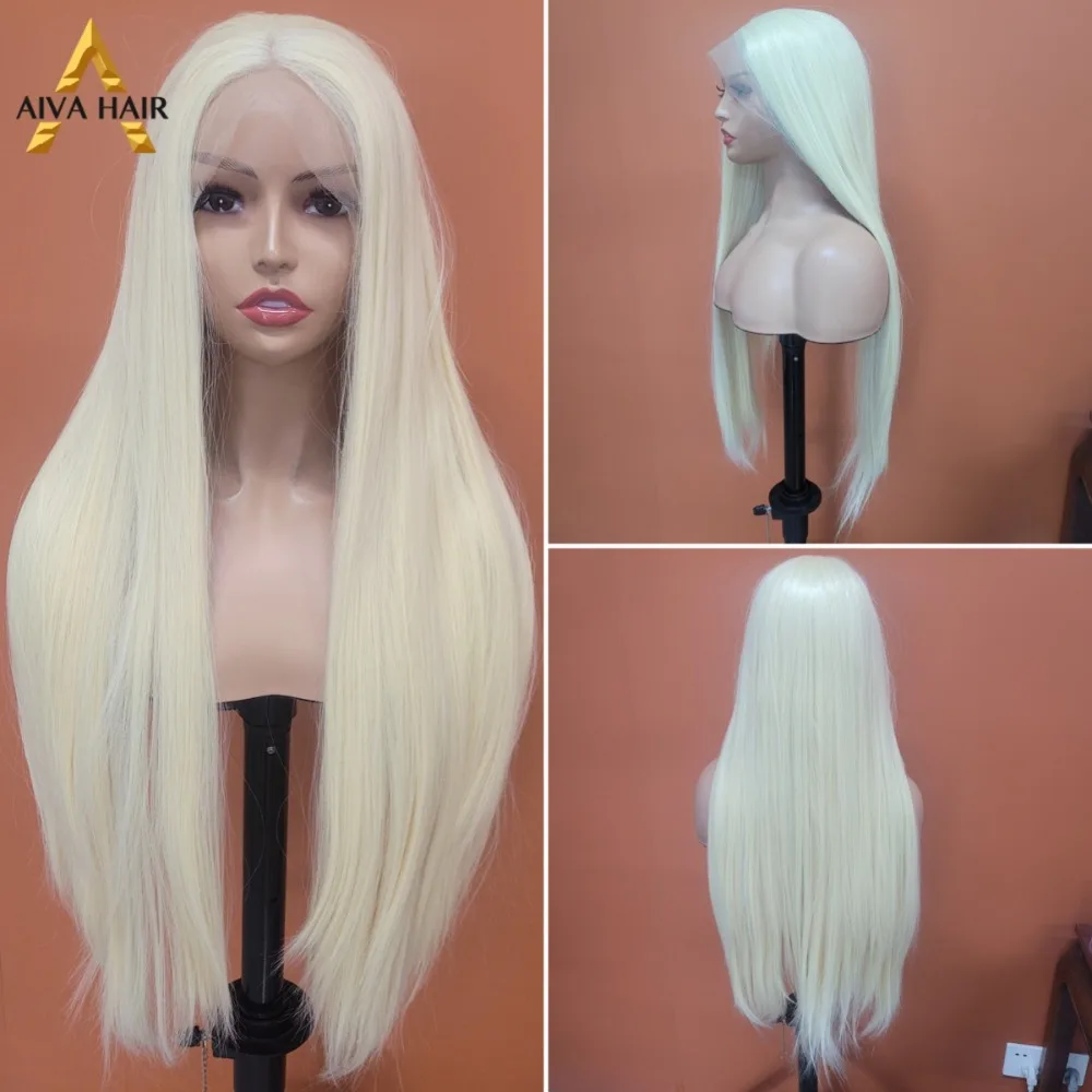 

AIVA Blonde Straight Lace Front Wig 30 Inch Synthetic Wigs 13x4 Lace Front Fibre Hair Wig 613 Daily Preplucked Heat Resistant