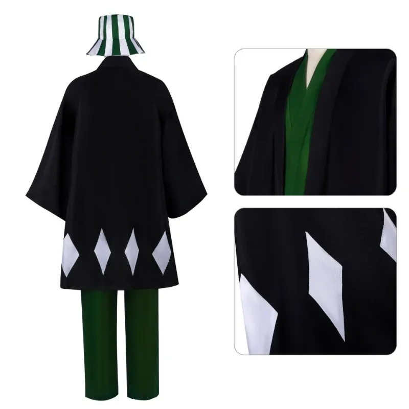 Anime Bleach Cosplay Urahara Kisuke Gotei 13 Costume Kimono Uniform Cape Top Pants Hat full Suit For Halloween Carnival Party