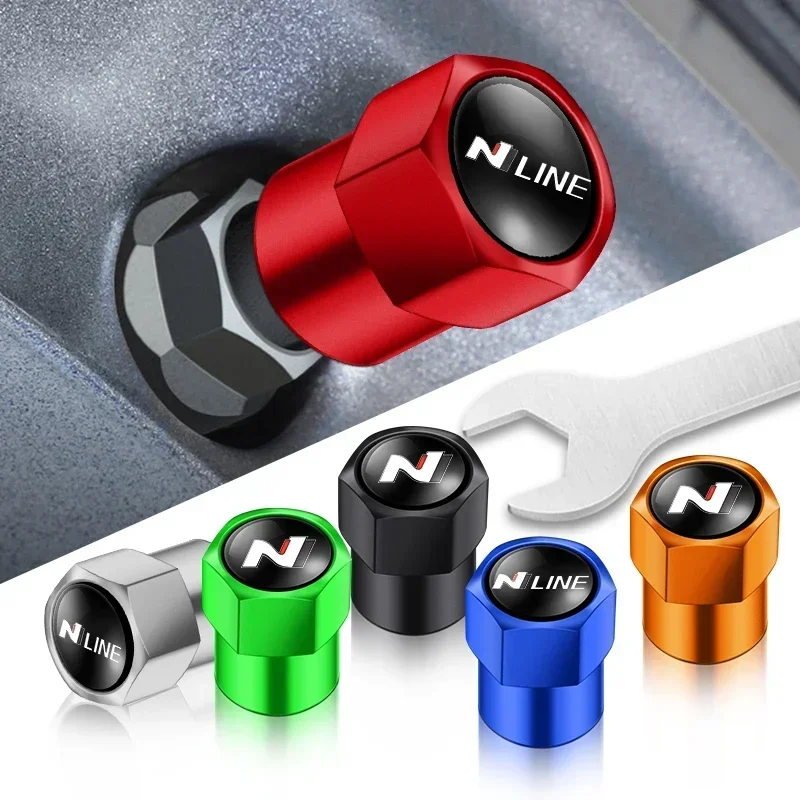4pcs Car Metal Logo Wheel Stem Air Valve Caps Tire Dust Cover For Hyundai N Nline Logo Accent Tucson IX35 I20 I30 Accessories