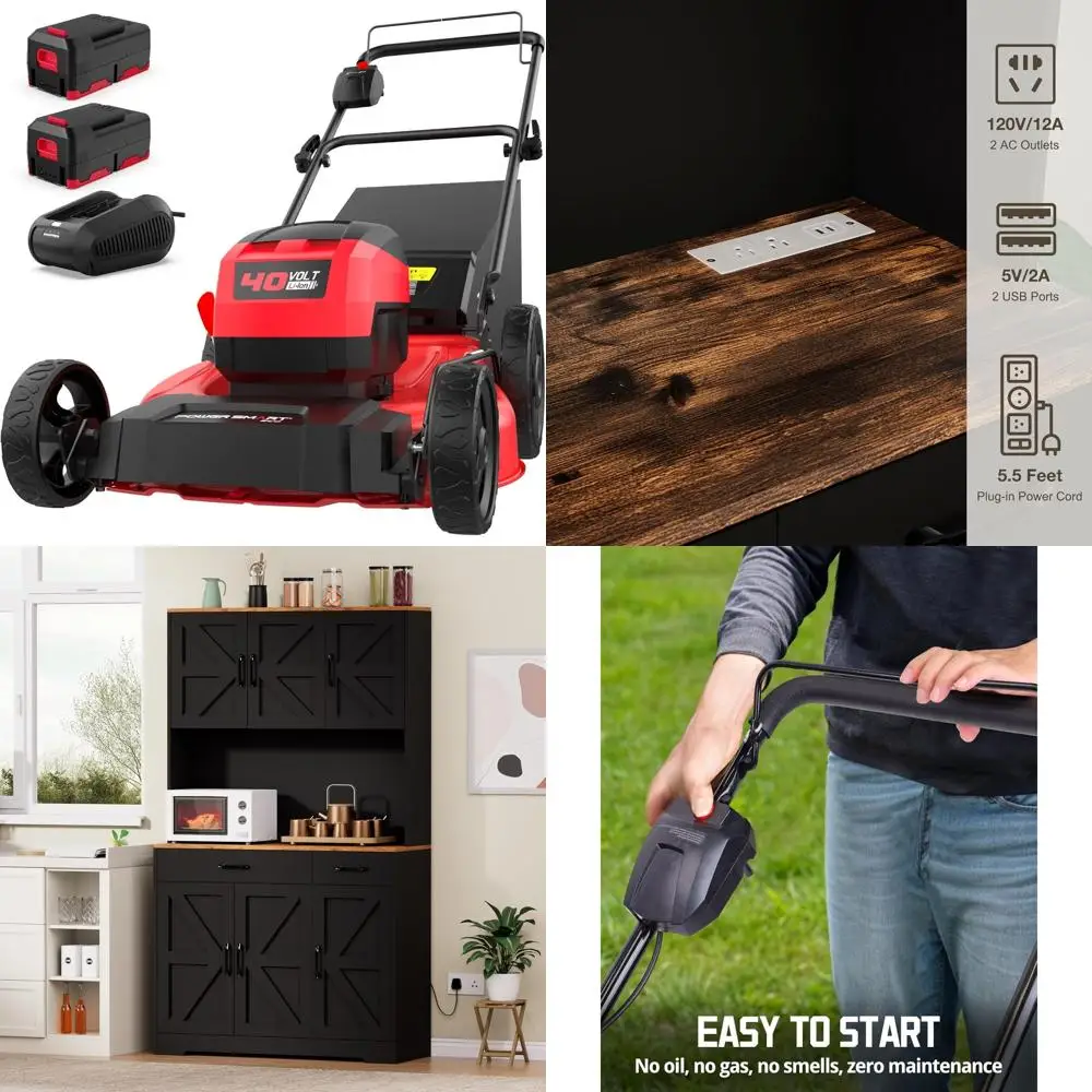 جزازة العشب اللاسلكية PowerSmart 40 فولت لبطاريات ما يصل إلى 1/4 أكر، 2 × 40 فولت 4.0 أمبير في الساعة، وشاحن متضمن، وتعديل الارتفاع بـ 6 أوضاع
