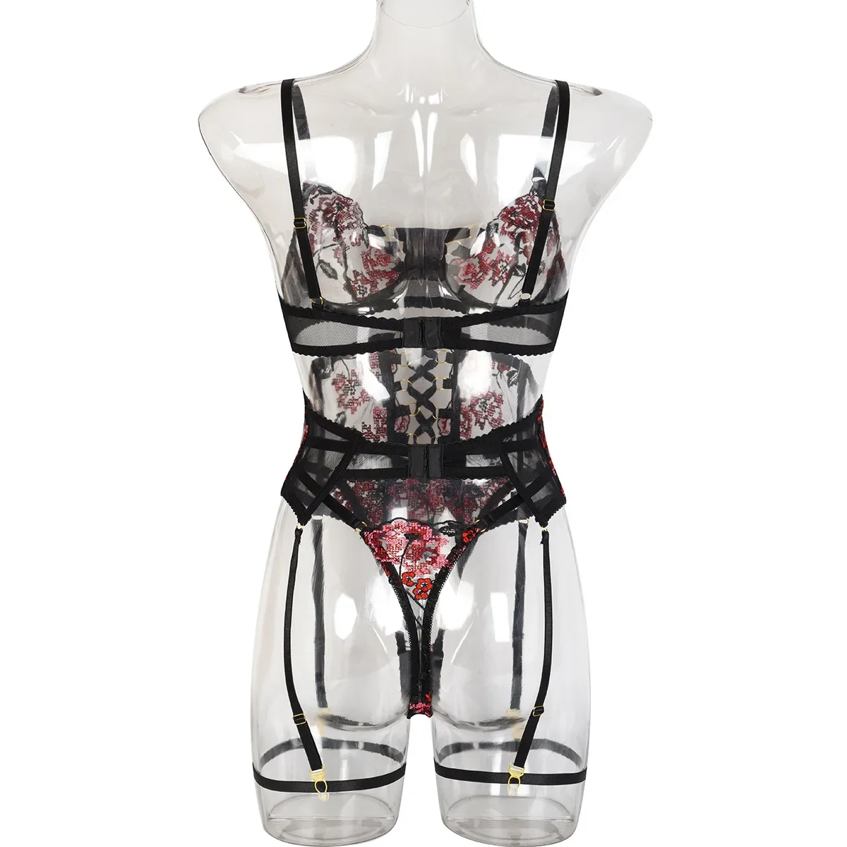 حار الحسية الملابس الداخلية مثير التطريز ضمادة الأربطة ملخصات الفاخرة 3 قطعة الساخن المثيرة حساسة الملابس الداخلية مثير مجموعة الكبار زي