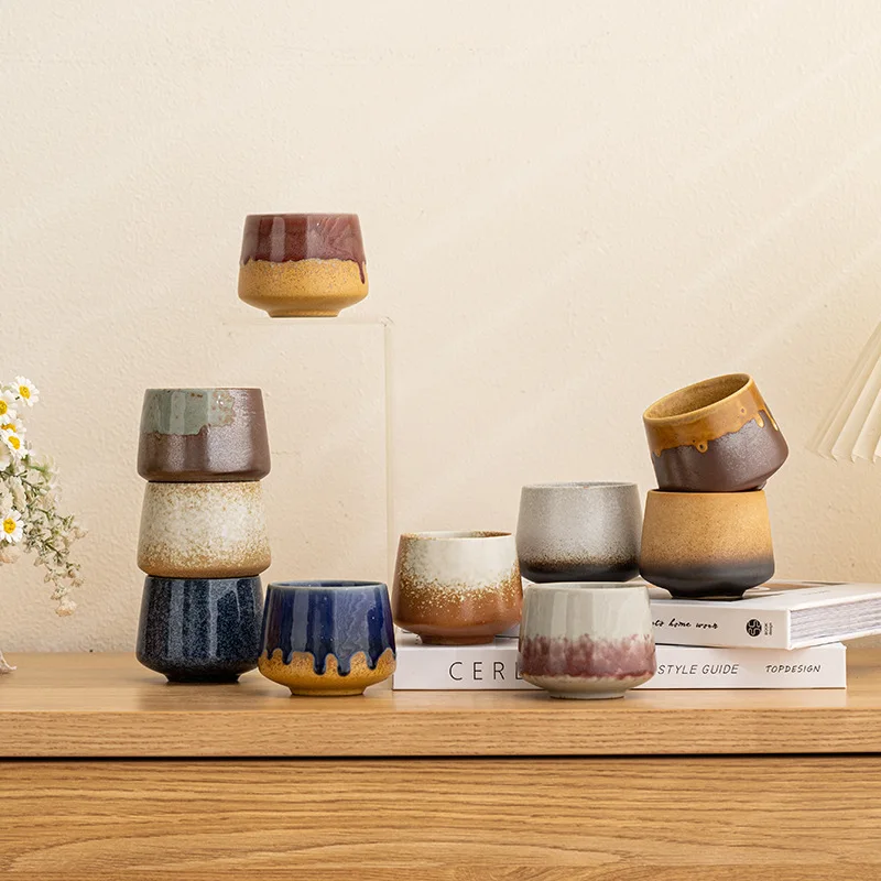 1pcs Coarse Ceramic Espresso Cup Creative Ceramic Water Cup Kiln Transformed Mug Light Luxury Retro High Aesthetic Value
