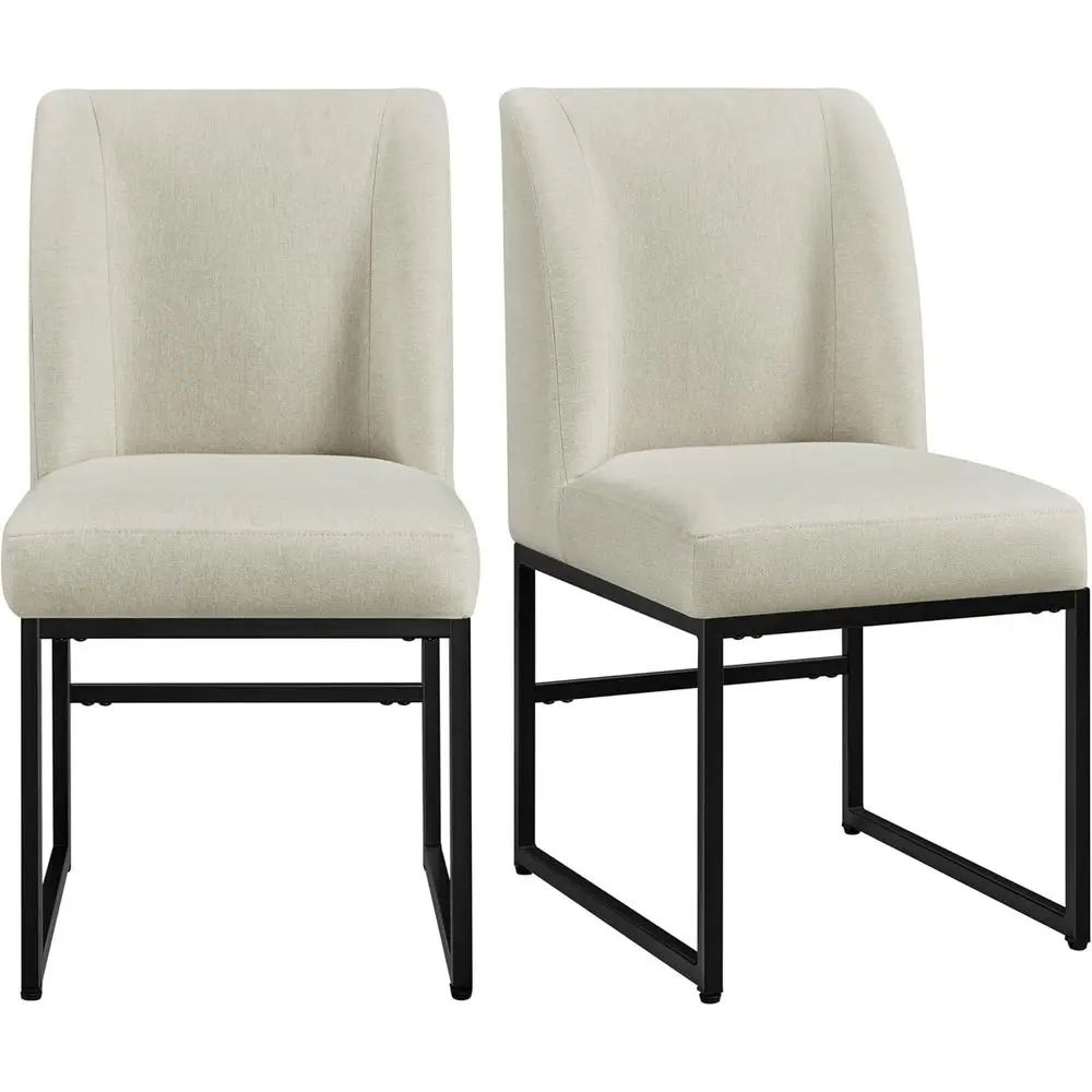 Dining Chairs Set o 2 ern Upholstered ArmlChairs Beige | -Back Kitchen Chairs with Metal Legs, 4.5-Inch Thick Seat, Dining Room