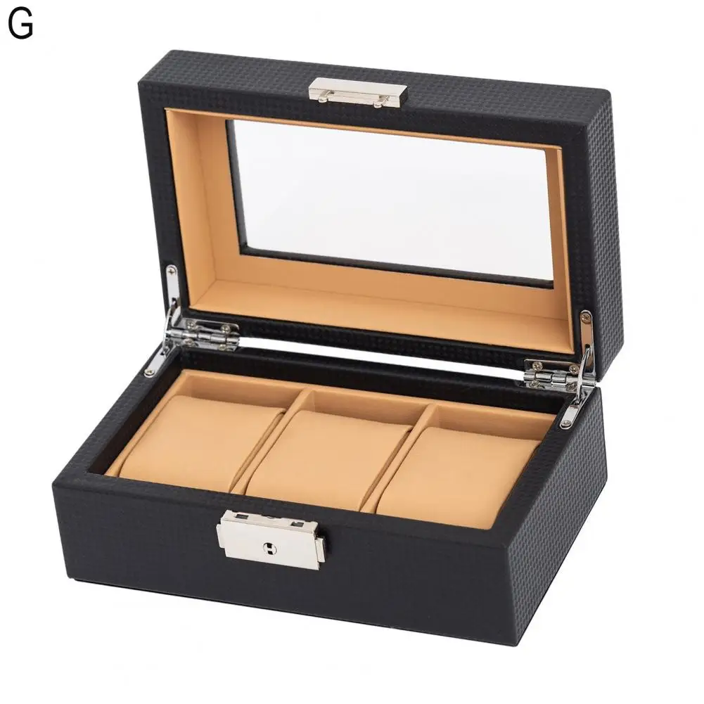 Velvet Lining Watch Case Watch Organizer Box with Glass Lid Faux Leather Watch Display Case Removable Pillow Wristwatch for Men