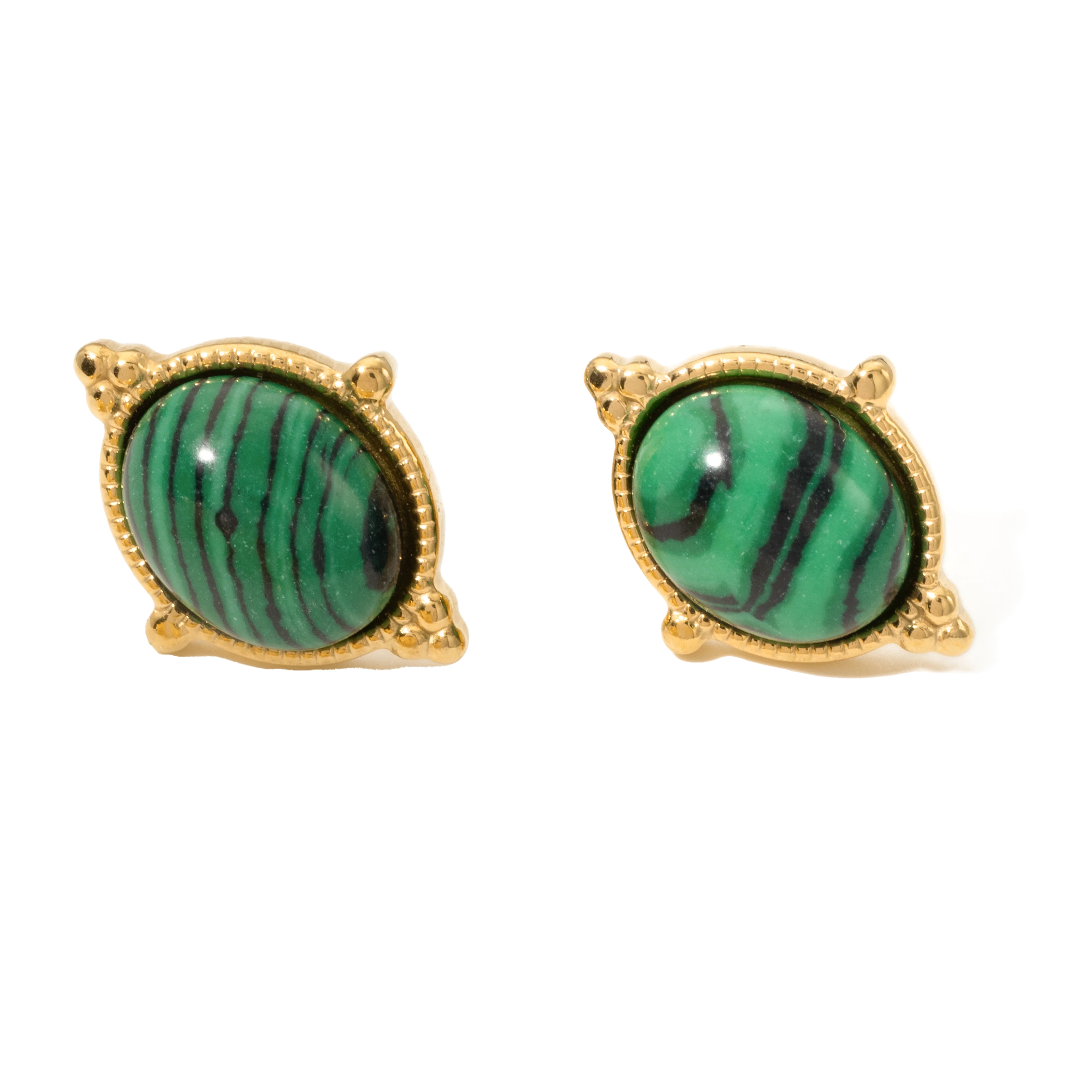 Fashion Stainless Steel Green Natural Turquoise Stud Earrings Statement Golden 18K Plated boucle d\'oreille acier inoxydable Gift