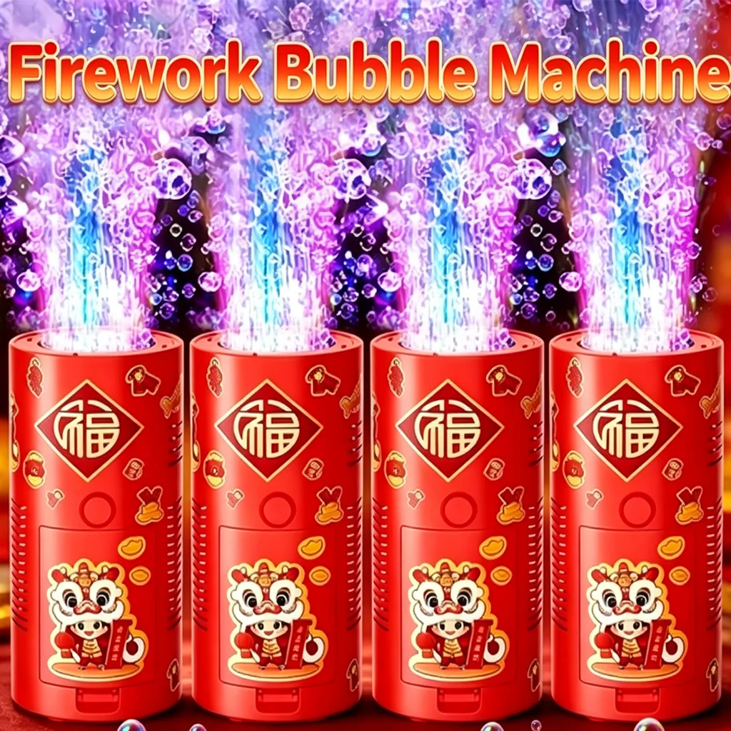 Automatic Festive Firework Bubble Machine with Light & Sound Effect Simulated Firecracker Bubble Toy for New Year Holiday Party