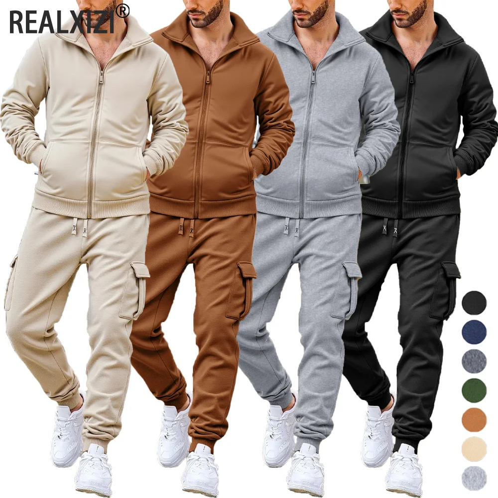 

Mens Jogging Tracksuits Zipper Sweatshirt +Sweatpants Two Pieces Suits Autumn Casual Fitness Sportswear Outdoor Male Streetwear