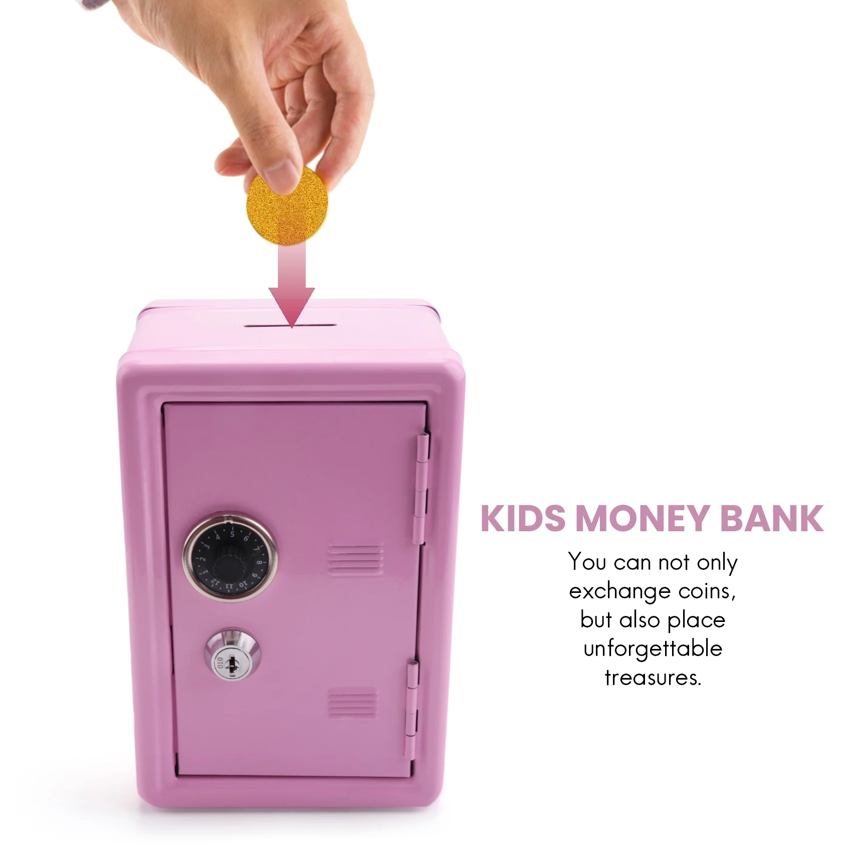 Abzw crianças bancos de dinheiro, mini caixa de dinheiro presente cofre senha com chave metal caixa de dinheiro armazenamento quarto armário casa ornamento