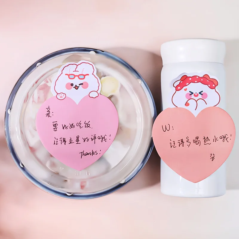 Cute Cartoon Love Animal Sticky Note, Message Memo, Pode ser postado, Cadernos Kawaii, Papelaria escolar, 30 Folhas