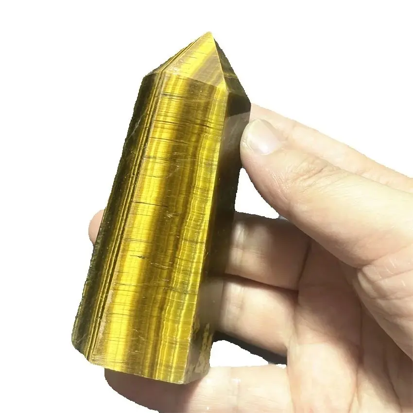Natural Yellow Tiger Eye Quartz Crystal, Obelisk Point, Healing Wand Care Reiki Healing Stone