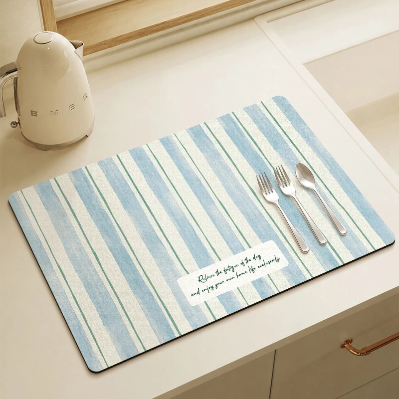 VIKAMA Kitchen Drain Mat Blue Red Polka Dot HOME Print Kitchen Counter Mat Highly Absorbent Fast Drying Anti Skid Flexible