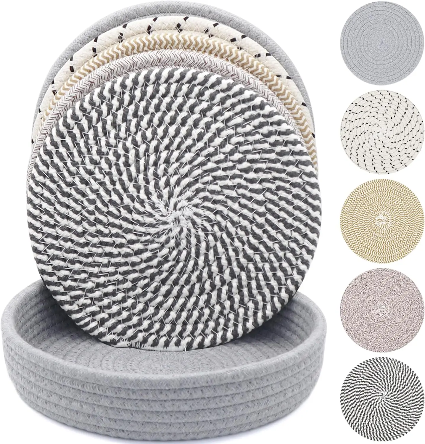 

10 Inch Heat Resistant Trivets for Hot Pots and Pans, Extra Large Coasters with Storage Basket, 5 Pcs Kitchen Essentials