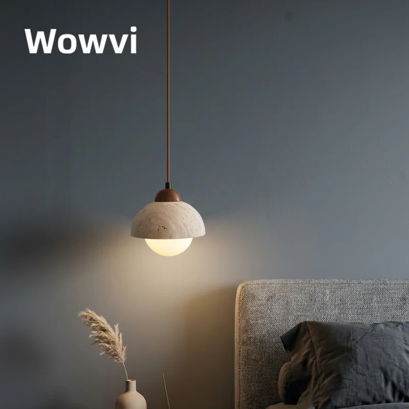 

Подвесной светильник Wowvi из желтого травертина, полный спектр, натуральный камень, в стиле Ваби-Саби, скандинавский дизайн, для прикроватной зоны, люстра