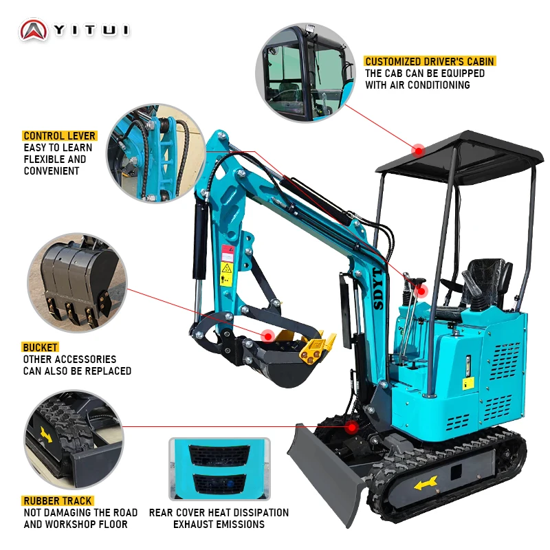 تخصيص 1.5 طن حفارة صغيرة محمولة حفارة صغيرة هيدروليكية حفار زاحف المدمجة باجر محرك EPA للبيع