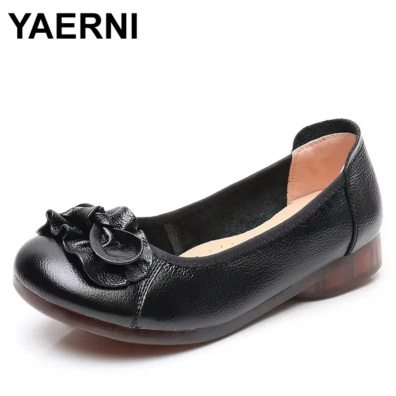 2025 г., женская обувь на плоской подошве, натуральная кожа, весенне-осенняя удобная обувь ручной работы с цветами, женские лоферы, обувь из мягкой кожи