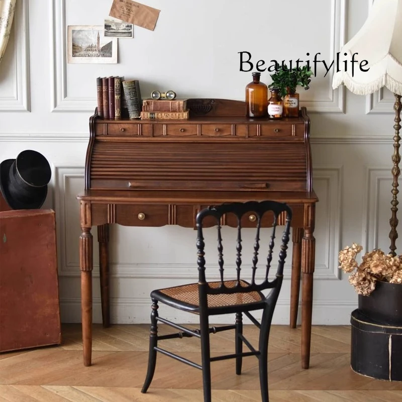 

Retro piano dresser princess makeup table medieval old desk American flip solid wood desk