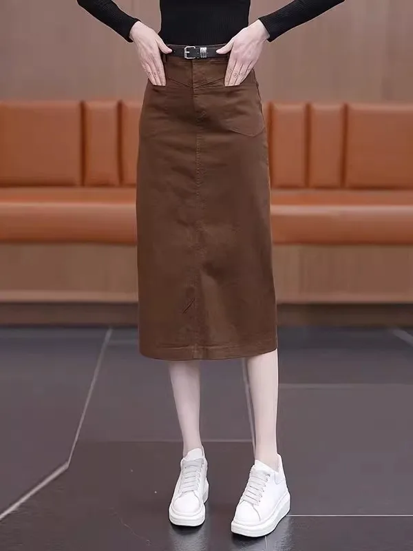 

Ce коричневая утягивающая юбка средней длины с высокой талией и запахом для женщин, весна-осень 2023, новая пригородная юбка трапециевидной формы