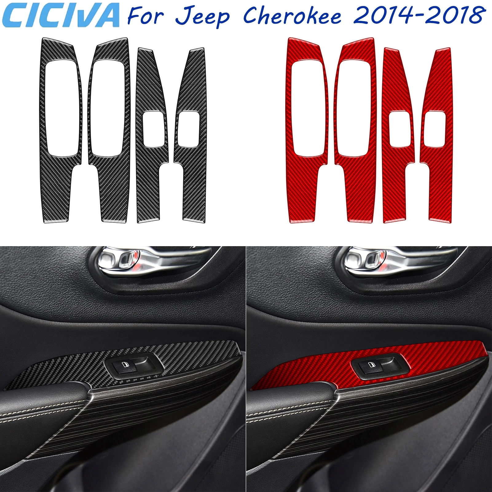 

For Jeep Cherokee 2014-2018 Auto Window Lift Control Button Panel Real Carbon Fiber Car Decoration Accessory Sticker