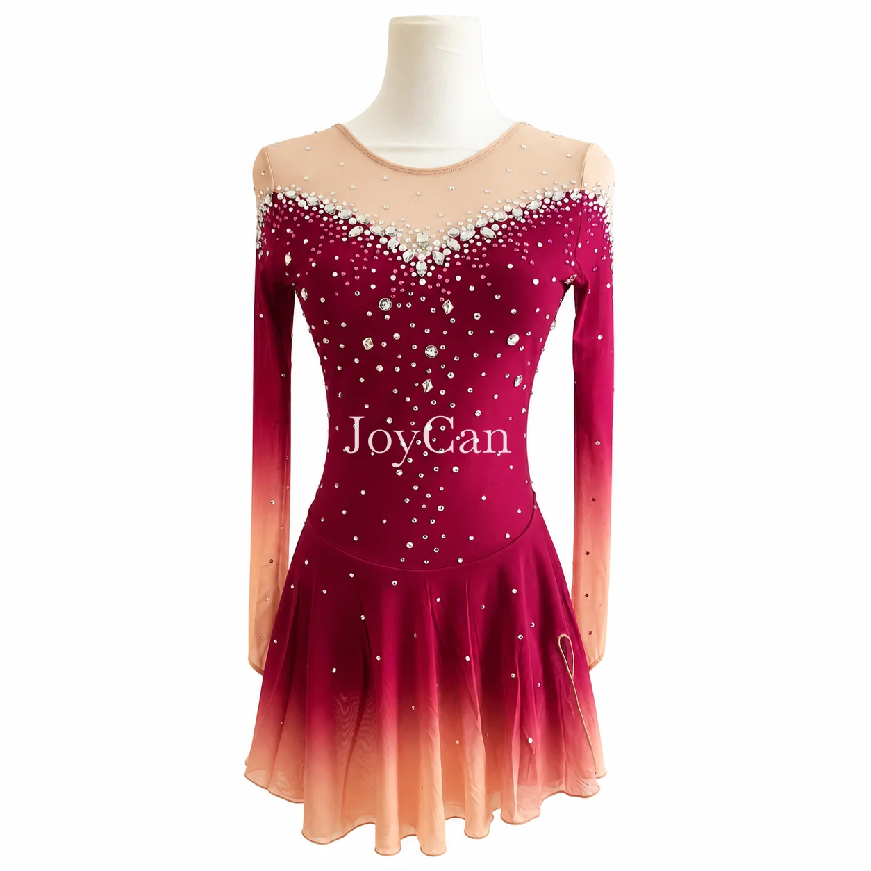 JoyCan Ice Figure  Skating  Dress Girls Red Spandex Stretchy Mesh Competition Dance Wear Customized JC830
