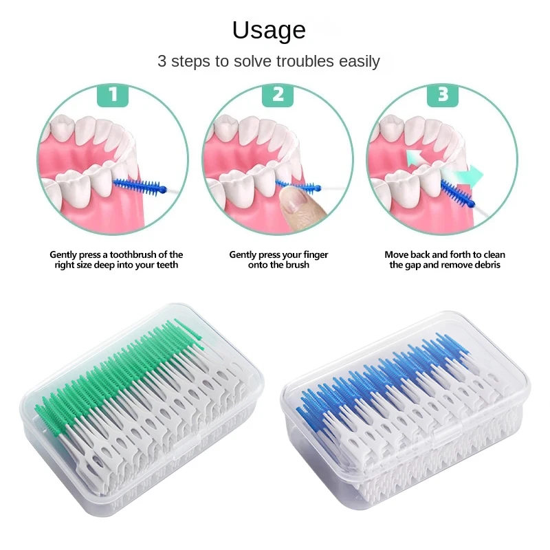 200Pcs Interdental Brushes Silicone Toothpicks Teeth Floss Oral Hygiene Teeth Cleaning Bristle Clean Between Teeth Toothbrush