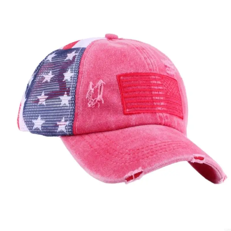قبعات البيسبول الوطنية للنساء والرجال مع حجم قابل للتعديل، تصميم متعثر، قبعة شمس على شكل ذيل حصان لتجمع الحفلات