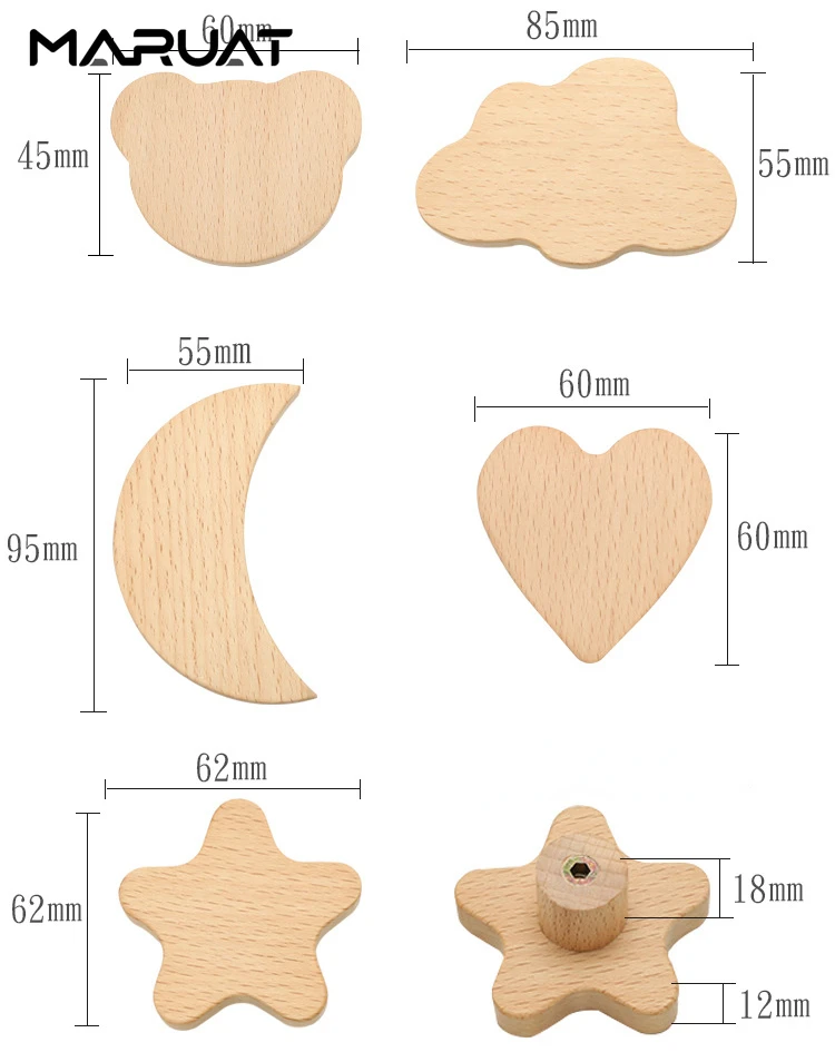 MARUAT 하트 모양 가구 목공 손잡이, 캐비닛 단일 구멍 나무 손잡이, 가구, 어린이 주방