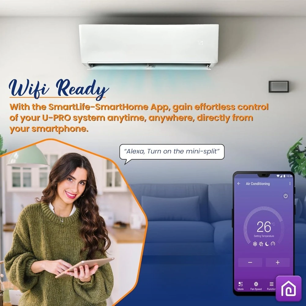 12,000 وحدة حرارية بريطانية 22 SEER2 محول سبليت صغير بدون قنوات مثبت على الحائط نظام مضخة حرارة A/C مع مجموعة تركيب 16 بوصة وتركيب على الحائط