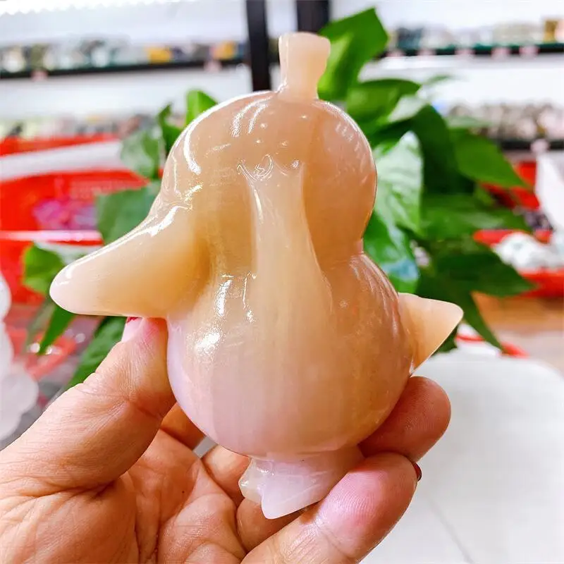 

Natural Yellow Jade Cartoon Duck Carving Carved Anime Statue Healing Crystal Animal Collect Room Decoration Kids Gift 1pcs