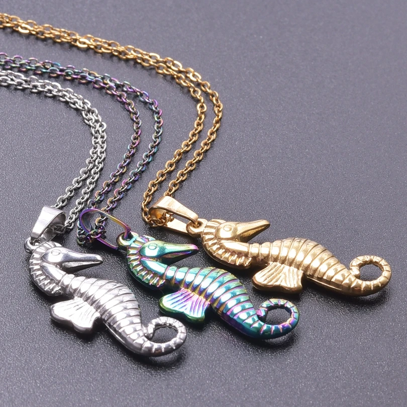 1Pc Stainless Steel Summer Sea Animal Aesthetic Women Necklaces DIY Marine Life Hippocampus Seahorse Pendant Collares Jewelry