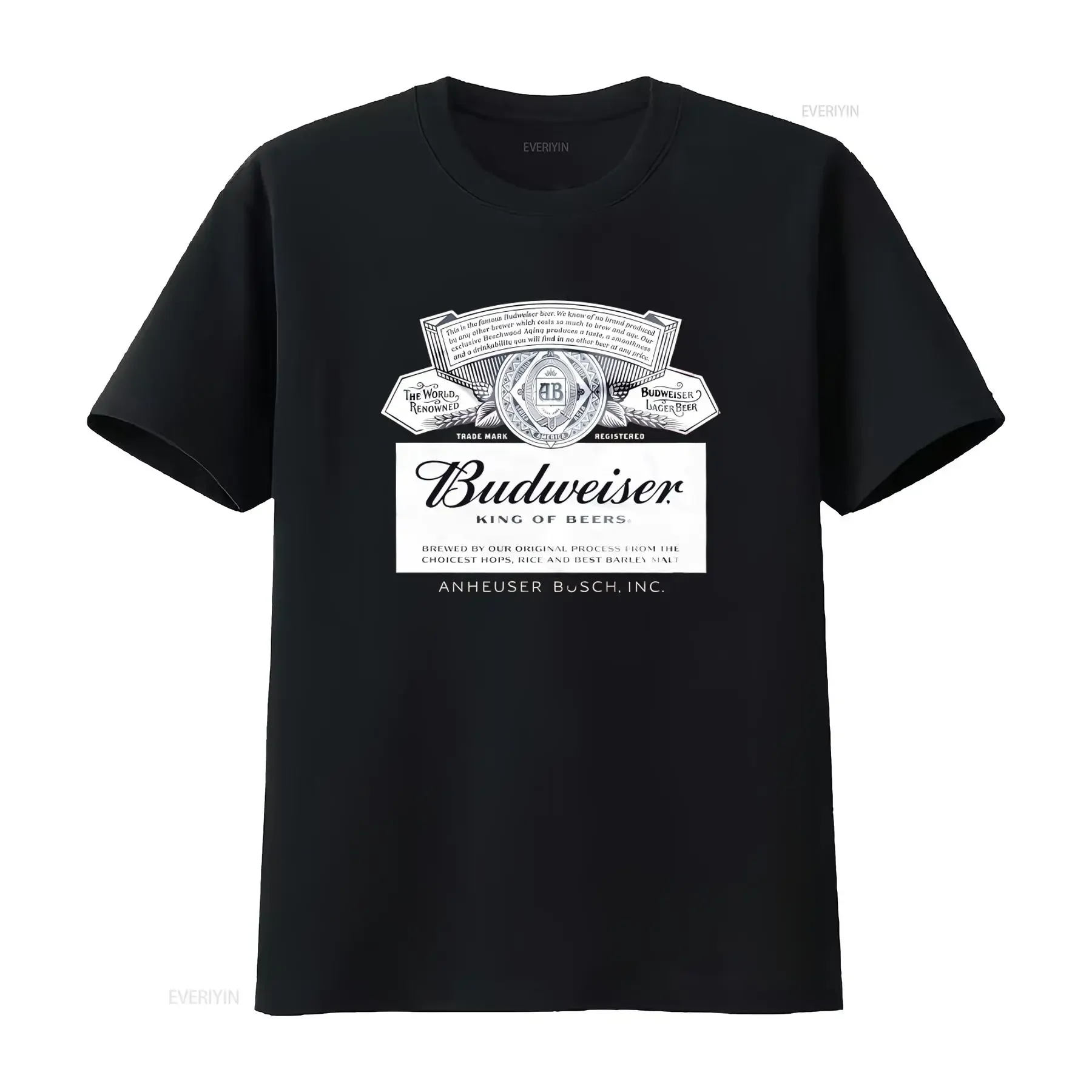Budweiser King of Beers Label T Shirt World Renowned Brewed with Choice Hops Rice and Best Barley Malt vintage Washed Slightly