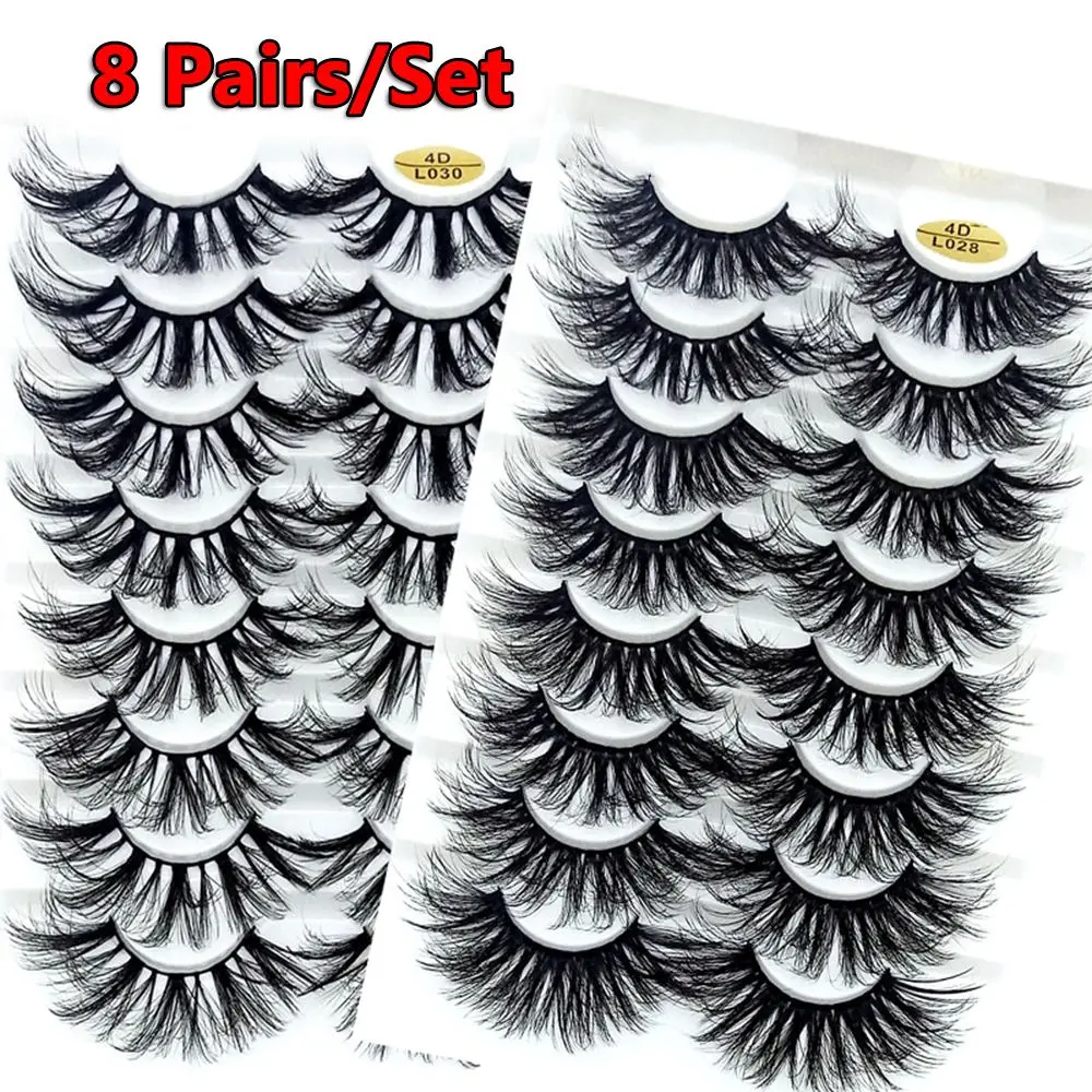 8 Pairs 4D Mink False Eyelashes Eye Lash Extension 25MM Full Volume Thick Wispies Fluffy Long Natural Handmade Eyes Makeup