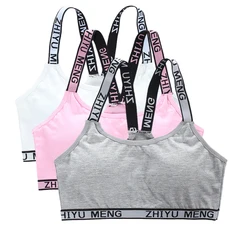 3pcs Teenage Bra Girl Vest Cotton Teen Girls's Sports Lingerie Adolescente Kids Underwear Letter Racerback Student Training Bras