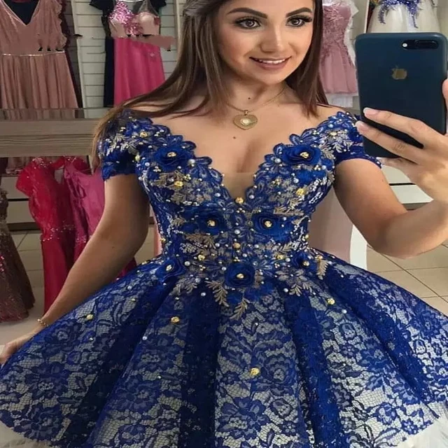 Robe de Rhcourte en dentelle bleu royal col en V appliques perlees sexy zones formelles mini fete robes de cocktail personnalisees 2023 AliExpress