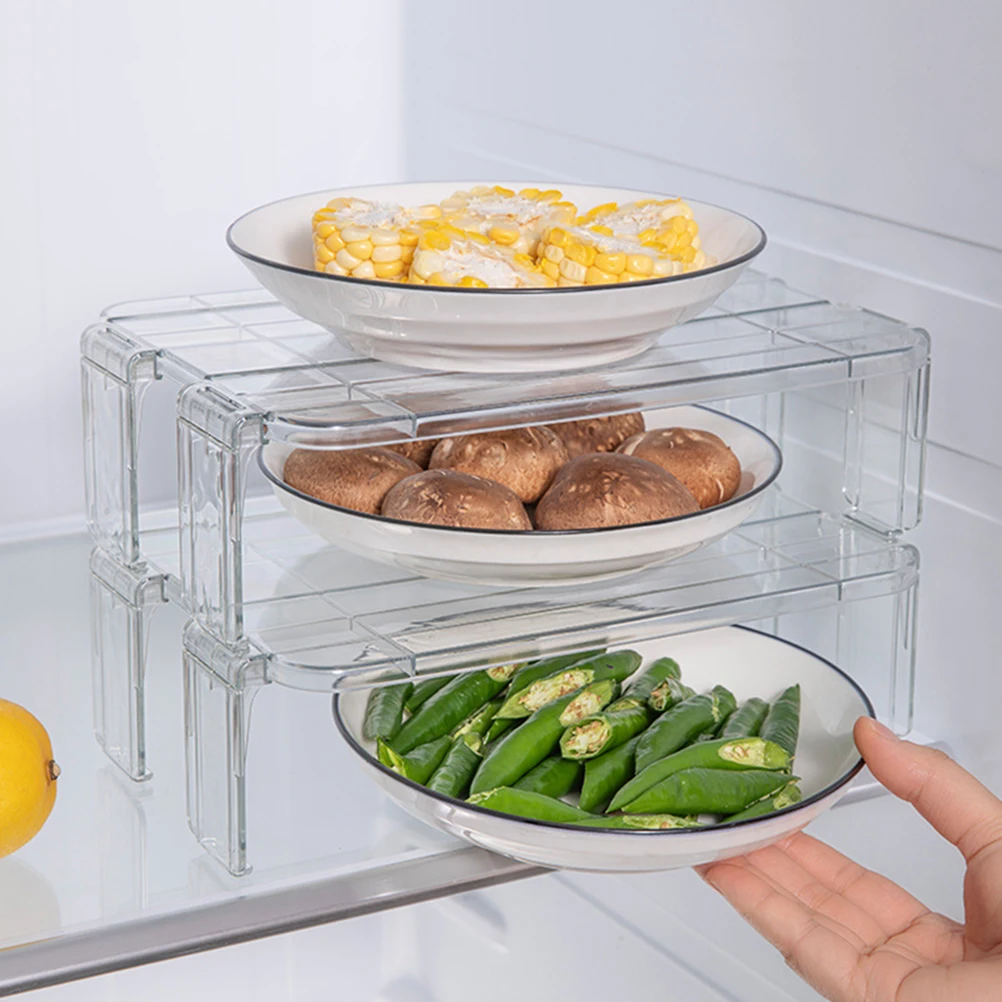 

2pcs Fridge Storage Rack Refrigerator Shelf Multifunctional Kitchen Organizer Superimposable Rack Leftover Storage Shelf Space