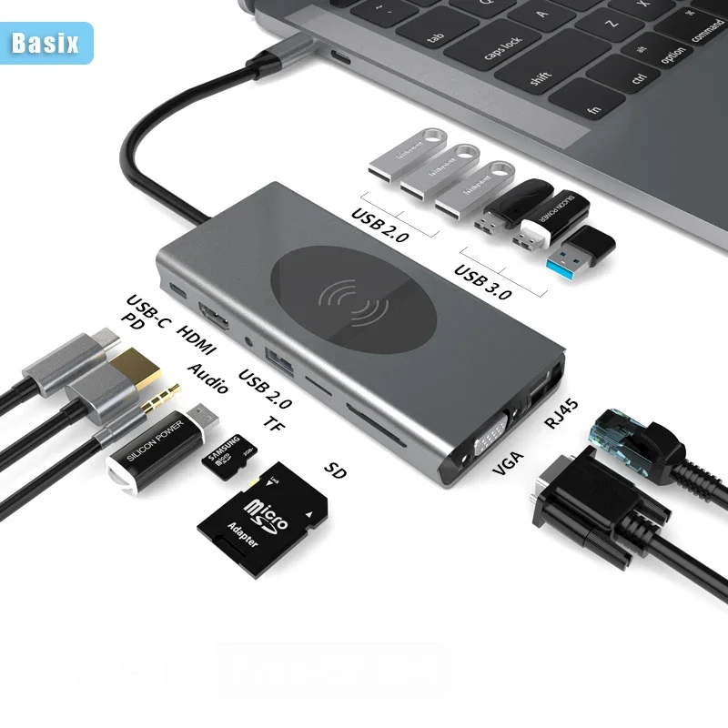 Basix USB C Hub naar HDMI-compatibel 4K 30Hz USB 3.0 HUB Type C SD TF videokaart voor MacBook Pro Air docking station usb c